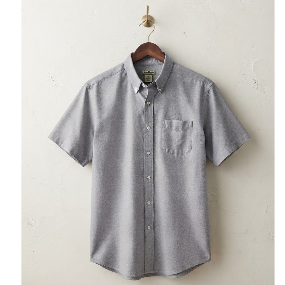 LL Bean Mens Gray Wrinkle Free Traditional Fit Short Sleeve Oxford Shirt 17.5